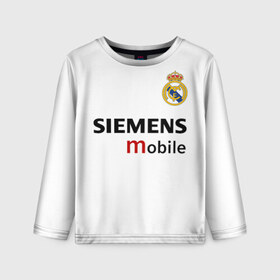 Детский лонгслив 3D с принтом Рауль Реал Мадрид в Рязани, 100% полиэстер | длинные рукава, круглый вырез горловины, полуприлегающий силуэт
 | 7 | raul | real madrid | испанский футбольный клуб | ла лига | легенда реала | логотип реала | нападающий | номер 7 | рауль | реал мадрид | сименс мобайл | эмблема реала