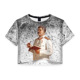 Женская футболка Crop-top 3D с принтом Сталин | Stalin в Рязани, 100% полиэстер | круглая горловина, длина футболки до линии талии, рукава с отворотами | 9 мая | stalin | ussr | блокада | великая | вов | война | герб | гулаг | знамя | иосиф | коммунизм | комунизм | красная | кровавая | ленин | молот | отечественная | победа | серп | серп и молот | ссср | сталин