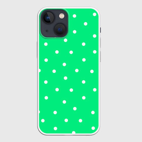 Чехол для iPhone 13 mini с принтом Горошек на зеленом в Рязани,  |  | baby | casual | girl | green | pattern | геометрия | горох | горошек | девушкам | детские | зелень | круги | круглый | кружочки | летние | лето | листья | многоточие | мятный | нежные | орнамент | пастельные | паттерн