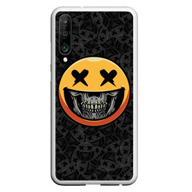 Чехол для Honor P30 с принтом Смайлик на черепе (Emoji) в Рязани, Силикон | Область печати: задняя сторона чехла, без боковых панелей | аська | весёлый | гамлет | голова | графика | жёлтый | иконка | колобок | кости | кость | круг | мозг | настроение | печаль | печалька | пираты | радость | родже | рожица | скелет | скобка | смайл | смех