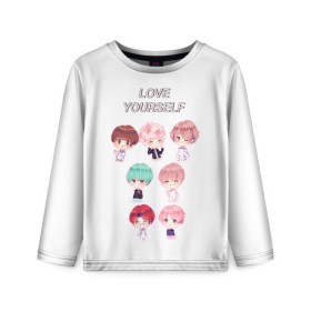 Детский лонгслив 3D с принтом BTS Love Yourself в Рязани, 100% полиэстер | длинные рукава, круглый вырез горловины, полуприлегающий силуэт
 | bts | k pop | love | love yourself | битиес