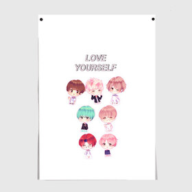 Постер с принтом BTS Love Yourself в Рязани, 100% бумага
 | бумага, плотность 150 мг. Матовая, но за счет высокого коэффициента гладкости имеет небольшой блеск и дает на свету блики, но в отличии от глянцевой бумаги не покрыта лаком | bts | k pop | love | love yourself | битиес