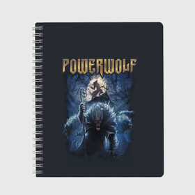 Тетрадь с принтом POWERWOLF в Рязани, 100% бумага | 48 листов, плотность листов — 60 г/м2, плотность картонной обложки — 250 г/м2. Листы скреплены сбоку удобной пружинной спиралью. Уголки страниц и обложки скругленные. Цвет линий — светло-серый
 | powerwolf | метал | повервольф | повервульф | рок