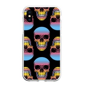 Чехол для iPhone XS Max матовый с принтом Neon skull в Рязани, Силикон | Область печати: задняя сторона чехла, без боковых панелей | color | grin | jaw | neon | skull | teeth | неон | оскал | пасть | цвет | череп