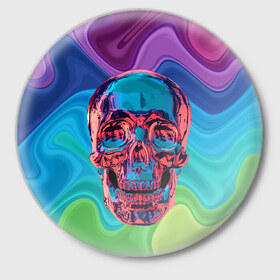 Значок с принтом Color skull в Рязани,  металл | круглая форма, металлическая застежка в виде булавки | Тематика изображения на принте: color | jaw | neon | skull | teeth | vanguard | авангард | зубы | неон | пасть | цвет | череп