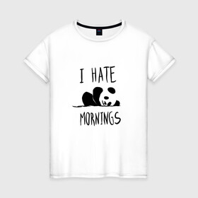 Женская футболка хлопок с принтом Ненавижу утро в Рязани, 100% хлопок | прямой крой, круглый вырез горловины, длина до линии бедер, слегка спущенное плечо | i hate | morning | mornings | panda | pandas | sleep | sleeping | забавная | люблю спать | маленькая | милая | настроение | не высыпаюсь | не люблю | ненавижу | отдых | панда | пандочка | панды | рисунок | смешная | спит | спящая