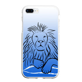 Чехол для iPhone 7Plus/8 Plus матовый с принтом MY KINGDOM в Рязани, Силикон | Область печати: задняя сторона чехла, без боковых панелей | lion | градиент | контурный рисунок | лев | лев по гороскопу | на синем фоне | подарить льву