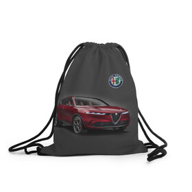 Рюкзак-мешок 3D с принтом Alfa Romeo в Рязани, 100% полиэстер | плотность ткани — 200 г/м2, размер — 35 х 45 см; лямки — толстые шнурки, застежка на шнуровке, без карманов и подкладки | alfa romeo | car | italy | prestige | автомобиль | альфа ромео | италия | престиж