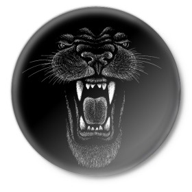 Значок с принтом Черная пантера в Рязани,  металл | круглая форма, металлическая застежка в виде булавки | Тематика изображения на принте: big | black | cat | danger | jungle | king | leopard | panter | panther | picture | большая | большой | джунглей | джунгли | зубы | король | кот | кошка | леопард | мелками | опасная | опасный | охотник | пантера | пасть | рисунок | хищник | 