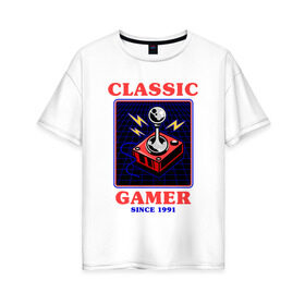 Женская футболка хлопок Oversize с принтом Classic Gamer в Рязани, 100% хлопок | свободный крой, круглый ворот, спущенный рукав, длина до линии бедер
 | Тематика изображения на принте: 8 bit | 8 бит | 8bit | 8бит | boomer | dendy | game | gamer | games | geek | joystick | nerd | oldschool | sega | бумер | гик | дед | денди | джойстик | для гика | для гиков | игра | игры | классика | классические | нерд | олдскул | с