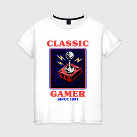 Женская футболка хлопок с принтом Classic Gamer в Рязани, 100% хлопок | прямой крой, круглый вырез горловины, длина до линии бедер, слегка спущенное плечо | 8 bit | 8 бит | 8bit | 8бит | boomer | dendy | game | gamer | games | geek | joystick | nerd | oldschool | sega | бумер | гик | дед | денди | джойстик | для гика | для гиков | игра | игры | классика | классические | нерд | олдскул | с