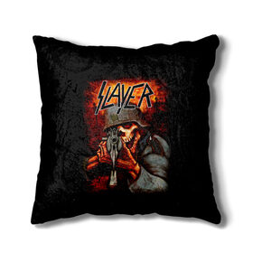 Подушка 3D с принтом Slayer в Рязани, наволочка – 100% полиэстер, наполнитель – холлофайбер (легкий наполнитель, не вызывает аллергию). | состоит из подушки и наволочки. Наволочка на молнии, легко снимается для стирки | kerry king | musical group | repentless | slayer | tom araya | метал | том арайа | трэш