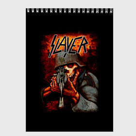 Скетчбук с принтом Slayer в Рязани, 100% бумага
 | 48 листов, плотность листов — 100 г/м2, плотность картонной обложки — 250 г/м2. Листы скреплены сверху удобной пружинной спиралью | kerry king | musical group | repentless | slayer | tom araya | метал | том арайа | трэш