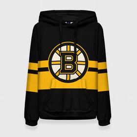 Женская толстовка 3D с принтом BOSTON BRUINS NHL в Рязани, 100% полиэстер  | двухслойный капюшон со шнурком для регулировки, мягкие манжеты на рукавах и по низу толстовки, спереди карман-кенгуру с мягким внутренним слоем. | black | boston | bruins | hockey | ice | logo | nhl | sport | usa | бостон | брюинз | логотип | нхл | спорт | хоккей