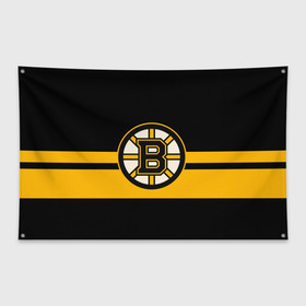 Флаг-баннер с принтом BOSTON BRUINS NHL в Рязани, 100% полиэстер | размер 67 х 109 см, плотность ткани — 95 г/м2; по краям флага есть четыре люверса для крепления | black | boston | bruins | hockey | ice | logo | nhl | sport | usa | бостон | брюинз | логотип | нхл | спорт | хоккей