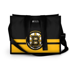 Сумка-шоппер 3D с принтом BOSTON BRUINS NHL в Рязани, 100% полиэстер | застегивается на металлическую кнопку; внутренний карман застегивается на молнию. Стенки укреплены специальным мягким материалом, чтобы защитить содержимое от несильных ударов
 | black | boston | bruins | hockey | ice | logo | nhl | sport | usa | бостон | брюинз | логотип | нхл | спорт | хоккей