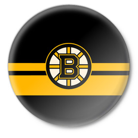 Значок с принтом BOSTON BRUINS NHL в Рязани,  металл | круглая форма, металлическая застежка в виде булавки | black | boston | bruins | hockey | ice | logo | nhl | sport | usa | бостон | брюинз | логотип | нхл | спорт | хоккей