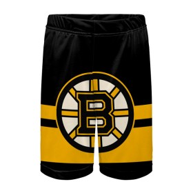 Детские спортивные шорты 3D с принтом BOSTON BRUINS NHL в Рязани,  100% полиэстер
 | пояс оформлен широкой мягкой резинкой, ткань тянется
 | Тематика изображения на принте: black | boston | bruins | hockey | ice | logo | nhl | sport | usa | бостон | брюинз | логотип | нхл | спорт | хоккей