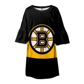 Детское платье 3D с принтом BOSTON BRUINS NHL в Рязани, 100% полиэстер | прямой силуэт, чуть расширенный к низу. Круглая горловина, на рукавах — воланы | Тематика изображения на принте: black | boston | bruins | hockey | ice | logo | nhl | sport | usa | бостон | брюинз | логотип | нхл | спорт | хоккей