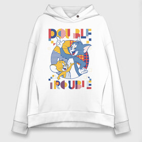 Женское худи Oversize хлопок с принтом POUBLE TROUBLE в Рязани, френч-терри — 70% хлопок, 30% полиэстер. Мягкий теплый начес внутри —100% хлопок | боковые карманы, эластичные манжеты и нижняя кромка, капюшон на магнитной кнопке | spike | tom  jerry | tom and jerry | tomjerry | tuffy | vdgerir | мамочка два тапочка | том и джери | том и джерри