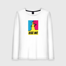 Женский лонгслив хлопок с принтом Kiss Me в Рязани, 100% хлопок |  | casual | color | colors | kiss | kiss me | kissing | love | pop art | popart | в стиле | комикс | комиксов | люблю | любовь | меня | модная | модный | поп арт | поп арта | поцелуй | разноцветный | цвета | цветной | целовать | 