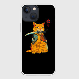 Чехол для iPhone 13 mini с принтом Котик в Рязани,  |  | животное | зверь | катана | кот | котейка | котик | котэ | лайки | лапка | мем | мемы | милый кот | мяу | неон | нож | отпечаток | след