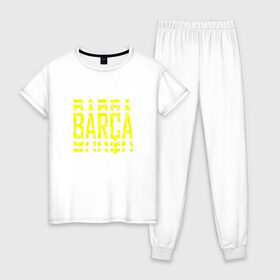 Женская пижама хлопок с принтом FC Barcelona | BARCA (2021) в Рязани, 100% хлопок | брюки и футболка прямого кроя, без карманов, на брюках мягкая резинка на поясе и по низу штанин | 0x000000123 | barca | barcelona | fcb | messi | барса | барселона | фкб
