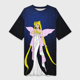 Платье-футболка 3D с принтом Принцесса Серенити в Рязани,  |  | bunny | luna | princess | sailormoon | serenity | stars | tsukino | usagi | wings | ангел | девушка | детские | звездная | звезды | королева | корона | космические | крылья | луна | любовь | малышка | радуга | сейлормун | токио | усаги