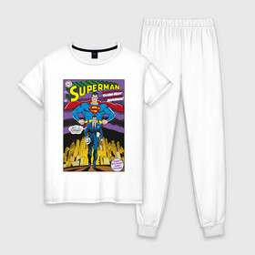 Женская пижама хлопок с принтом Clark Kent в Рязани, 100% хлопок | брюки и футболка прямого кроя, без карманов, на брюках мягкая резинка на поясе и по низу штанин | man | steel | superman | vdzajul | супермен | супермэн