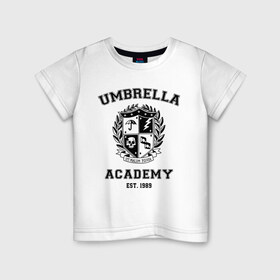 Детская футболка хлопок с принтом The Umbrella Academy в Рязани, 100% хлопок | круглый вырез горловины, полуприлегающий силуэт, длина до линии бедер | Тематика изображения на принте: the umbrella academy | umbrella | академия амбрелла | амбрелла | герб | зонтик