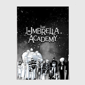 Постер с принтом The Umbrella Academy в Рязани, 100% бумага
 | бумага, плотность 150 мг. Матовая, но за счет высокого коэффициента гладкости имеет небольшой блеск и дает на свету блики, но в отличии от глянцевой бумаги не покрыта лаком | the umbrella academy | umbrella | академия амбрелла | амбрелла | герб | зонтик