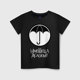 Детская футболка хлопок с принтом Академия Амбрелла в Рязани, 100% хлопок | круглый вырез горловины, полуприлегающий силуэт, длина до линии бедер | the umbrella academy | umbrella | академия амбрелла | амбрелла | герб | зонтик