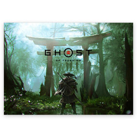 Поздравительная открытка с принтом Ghost of Tsushima в Рязани, 100% бумага | плотность бумаги 280 г/м2, матовая, на обратной стороне линовка и место для марки
 | Тематика изображения на принте: games | ghost of tsushima | ronin | samurai | игры | призрак цусимы | ронин | самурай