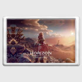 Магнит 45*70 с принтом Horizon Forbidden West в Рязани, Пластик | Размер: 78*52 мм; Размер печати: 70*45 | aloy | guerrilla games | horizon forbidden west | hunt | zero dawn | горизонт | запретный запад | игры | нулевой рассвет | охота | элой