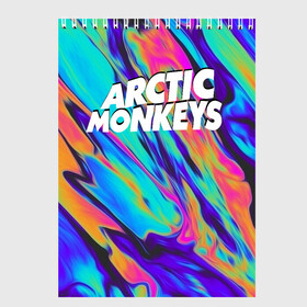 Скетчбук с принтом ARCTIC MONKEYS в Рязани, 100% бумага
 | 48 листов, плотность листов — 100 г/м2, плотность картонной обложки — 250 г/м2. Листы скреплены сверху удобной пружинной спиралью | Тематика изображения на принте: alex turner | arctic monkeys | rock | алекс тернер | арктик манкис | рок