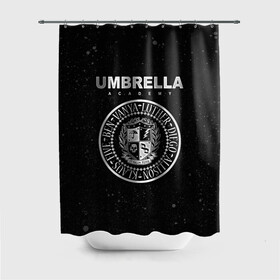 Штора 3D для ванной с принтом Академия Амбрелла в Рязани, 100% полиэстер | плотность материала — 100 г/м2. Стандартный размер — 146 см х 180 см. По верхнему краю — пластиковые люверсы для креплений. В комплекте 10 пластиковых колец | the umbrella academy | umbrella | академия амбрелла | амбрелла | герб | зонтик