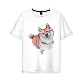 Женская футболка хлопок Oversize с принтом Акита в Рязани, 100% хлопок | свободный крой, круглый ворот, спущенный рукав, длина до линии бедер
 | акита | животные | песокафе | рисунок | собаки