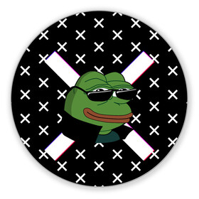 Коврик для мышки круглый с принтом Pepe в очках EZ в Рязани, резина и полиэстер | круглая форма, изображение наносится на всю лицевую часть | Тематика изображения на принте: ez | glitch | pepe | pepe frog | pepe в очках | silvername | twitch emout | жабка в очках | крестики