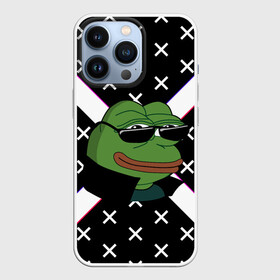 Чехол для iPhone 13 Pro с принтом Pepe в очках EZ в Рязани,  |  | ez | glitch | pepe | pepe frog | pepe в очках | silvername | twitch emout | жабка в очках | крестики