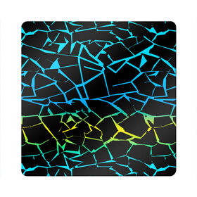 Магнит виниловый Квадрат с принтом НЕОНОВЫЙ ГРАДИЕНТ в Рязани, полимерный материал с магнитным слоем | размер 9*9 см, закругленные углы | Тематика изображения на принте: геометрия | градиент | лед | молнии | неон | пестрый | полосы | разлом | синий | спортивный | стекло | текстура