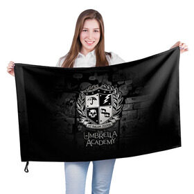 Флаг 3D с принтом Академия Амбрелла в Рязани, 100% полиэстер | плотность ткани — 95 г/м2, размер — 67 х 109 см. Принт наносится с одной стороны | the umbrella academy | umbrella | академия амбрелла | амбрелла | герб | зонтик | комиксы