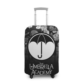 Чехол для чемодана 3D с принтом Академия Амбрелла в Рязани, 86% полиэфир, 14% спандекс | двустороннее нанесение принта, прорези для ручек и колес | the umbrella academy | umbrella | академия амбрелла | амбрелла | герб | зонтик | комиксы