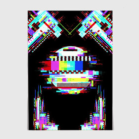 Постер с принтом Glitch VHS в Рязани, 100% бумага
 | бумага, плотность 150 мг. Матовая, но за счет высокого коэффициента гладкости имеет небольшой блеск и дает на свету блики, но в отличии от глянцевой бумаги не покрыта лаком | glitch | rgb | vhs | помехи | разноцветный | шум