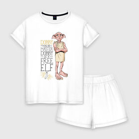 Женская пижама с шортиками хлопок с принтом Dobby is a Free Elf в Рязани, 100% хлопок | футболка прямого кроя, шорты свободные с широкой мягкой резинкой | dobby | harry potter | vdosadir | гарри поттер | джоан роулинг | добби