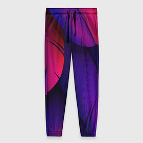 Женские брюки 3D с принтом Tropics в Рязани, полиэстер 100% | прямой крой, два кармана без застежек по бокам, с мягкой трикотажной резинкой на поясе и по низу штанин. В поясе для дополнительного комфорта — широкие завязки | purple | абстрактный | абстракция | геометрический рисунок | геометрия | индиго | корея | кружево | листья | лого | неон | неоновая | неоновое | неоновые листья | неоновый | пальмы | рисунок | текстура
