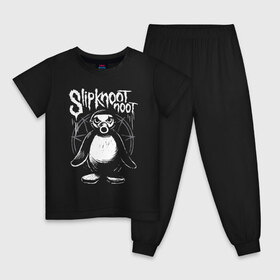 Детская пижама хлопок с принтом Slipknot Slipkoot Noot в Рязани, 100% хлопок |  брюки и футболка прямого кроя, без карманов, на брюках мягкая резинка на поясе и по низу штанин
 | Тематика изображения на принте: corer taylor | fan | merch | music | noot noot | nu metal | satan | slipknot | звезда | кори | мерч | музыка | нью метал | пародия | пентаграма | пентаграмма | петля | прикол | сатана | сатанизм | слипкнот | слипнот | тейлор | тэйлор