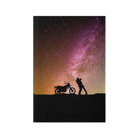 Обложка для паспорта матовая кожа с принтом Звёздный пейзаж в Рязани, натуральная матовая кожа | размер 19,3 х 13,7 см; прозрачные пластиковые крепления | Тематика изображения на принте: astronomy | байк | вселенная | звезда | звёзды | космос | любовь | люди | мопед | мото | мотоцикл | пейзаж | свидание | человек