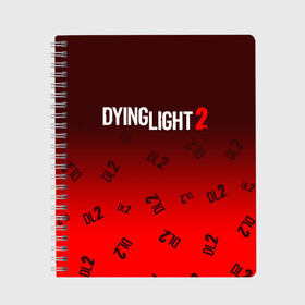 Тетрадь с принтом DYING LIGHT 2 ДАИНГ ЛАЙТ в Рязани, 100% бумага | 48 листов, плотность листов — 60 г/м2, плотность картонной обложки — 250 г/м2. Листы скреплены сбоку удобной пружинной спиралью. Уголки страниц и обложки скругленные. Цвет линий — светло-серый
 | dying | dying light 2 | dyinglight 2 | dyinglight2 | game | games | horror | light | survival | zombie | выживание | даинг | даинг лайт 2 | даинглайт 2 | даинглайт2 | зомби | игра | игры | лайт | лого | логотип | логотипы | свет | символ | символы