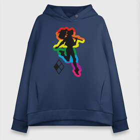 Женское худи Oversize хлопок с принтом Harley Quinn Rainbow в Рязани, френч-терри — 70% хлопок, 30% полиэстер. Мягкий теплый начес внутри —100% хлопок | боковые карманы, эластичные манжеты и нижняя кромка, капюшон на магнитной кнопке | dc pride | harley quinn | justice league | pride | vdosadir | лига справедливости | прайд | радуга | харли квинн