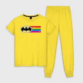 Женская пижама хлопок с принтом Batman Rainbow Logo в Рязани, 100% хлопок | брюки и футболка прямого кроя, без карманов, на брюках мягкая резинка на поясе и по низу штанин | batman | dc pride | justice league | pride | vdosadir | бэтмен | лига справедливости | прайд | радуга